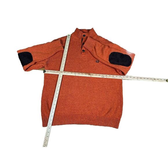 Chaps Sweater Mens Size L Orange Cotton Knit Mock Neck Faux Leather Elbow Patch - Picture 2 of 5